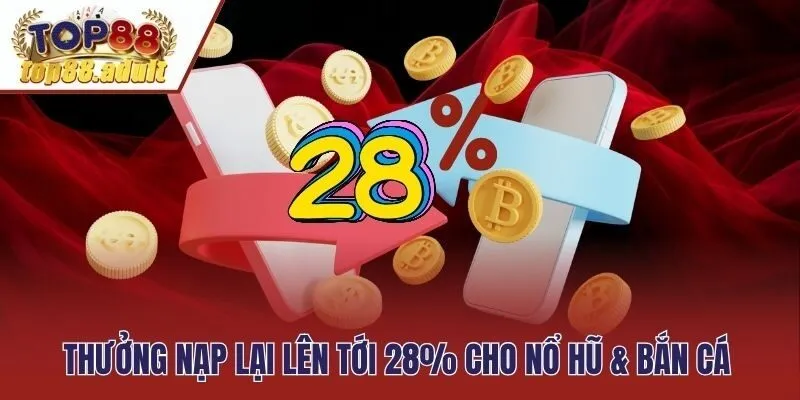 Thưởng nạp lại lên tới 28% cho Nổ hũ & Bắn cá